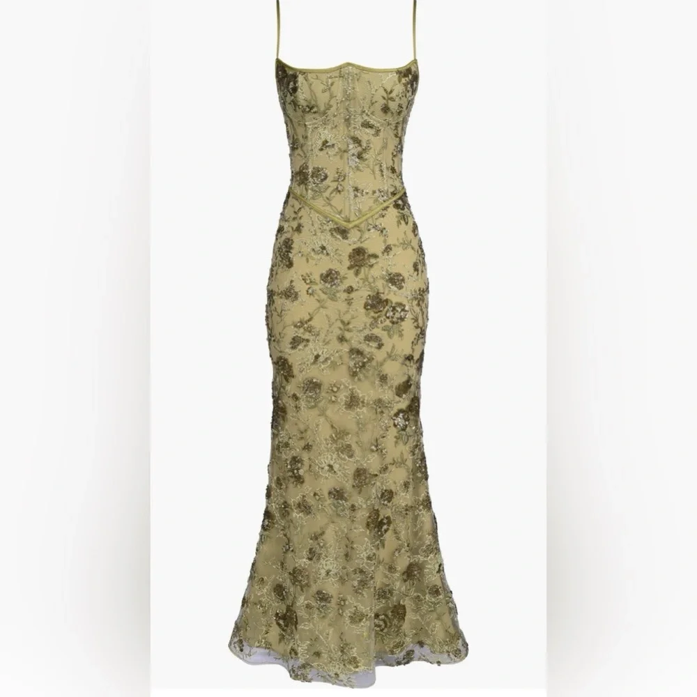 House Of CB Elegant Gold Floral Embroidered Gown - Picture 10 of 16